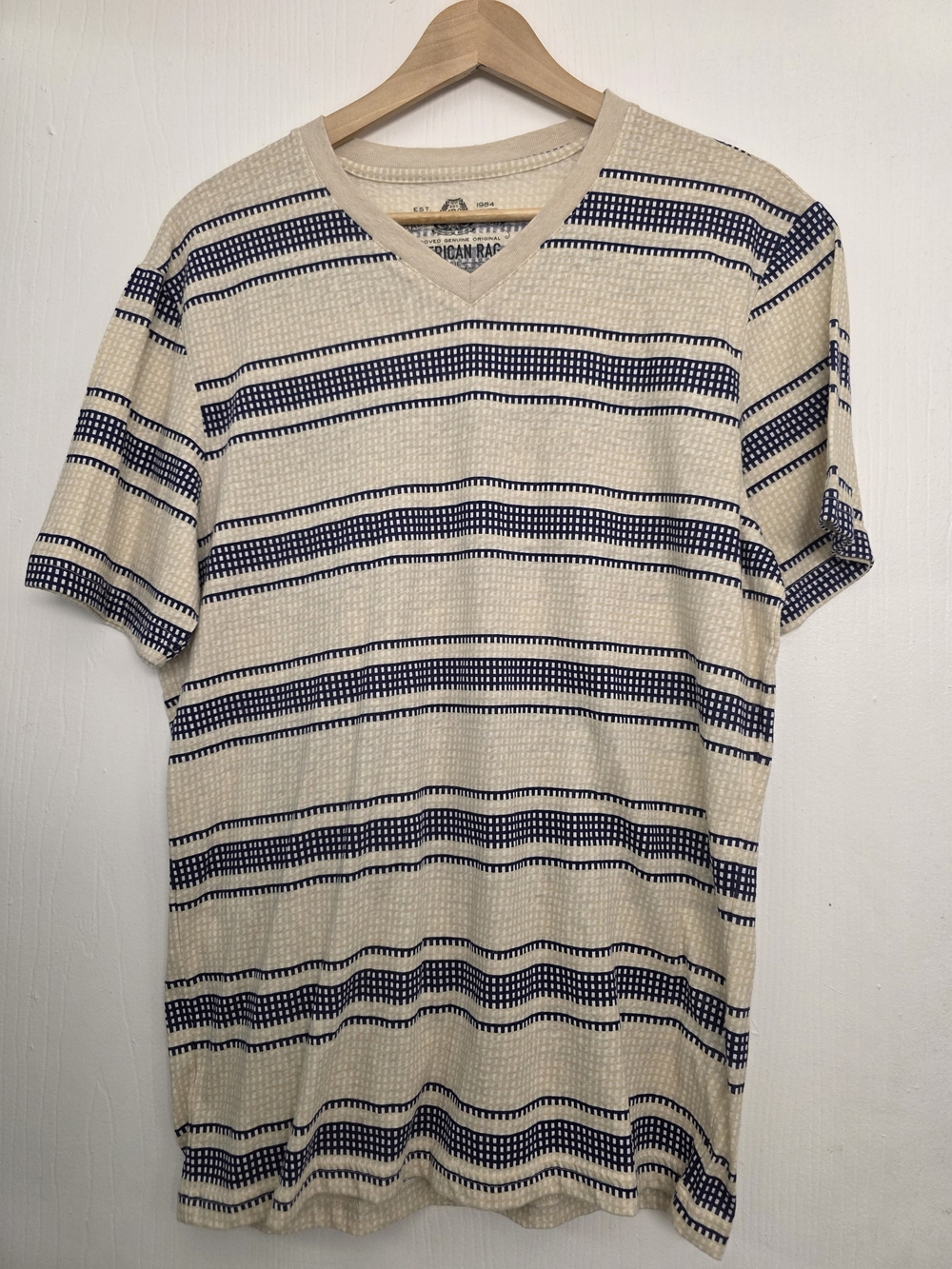 American Rag Cream Tee with Navy Horizontal Stripes